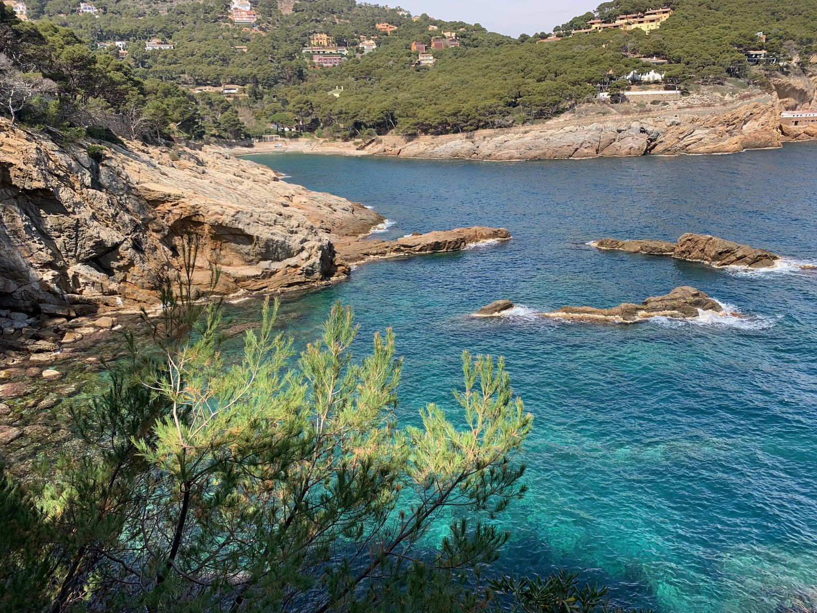 Eau turquoise et transparente sur les rochers affleurants de la côte, près de Begur